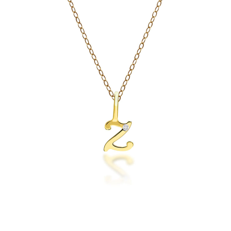 Alphabet Letter Z Diamond pendant in 9ct Yellow Gold