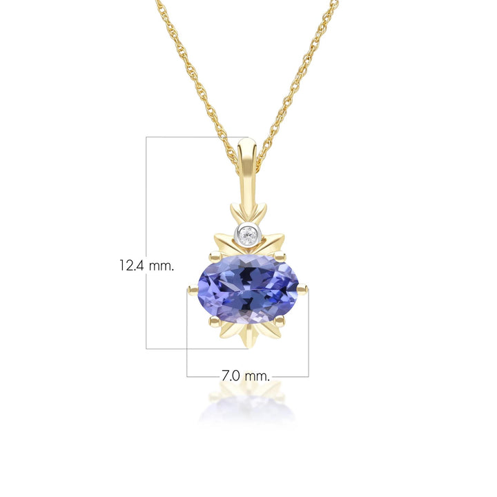 Classic Oval Tanzanite & Diamond Pendant Necklace in 9ct Yellow Gold