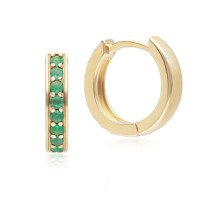 Classic Emerald Huggie Hoop Earrings in 9ct Yellow Gold