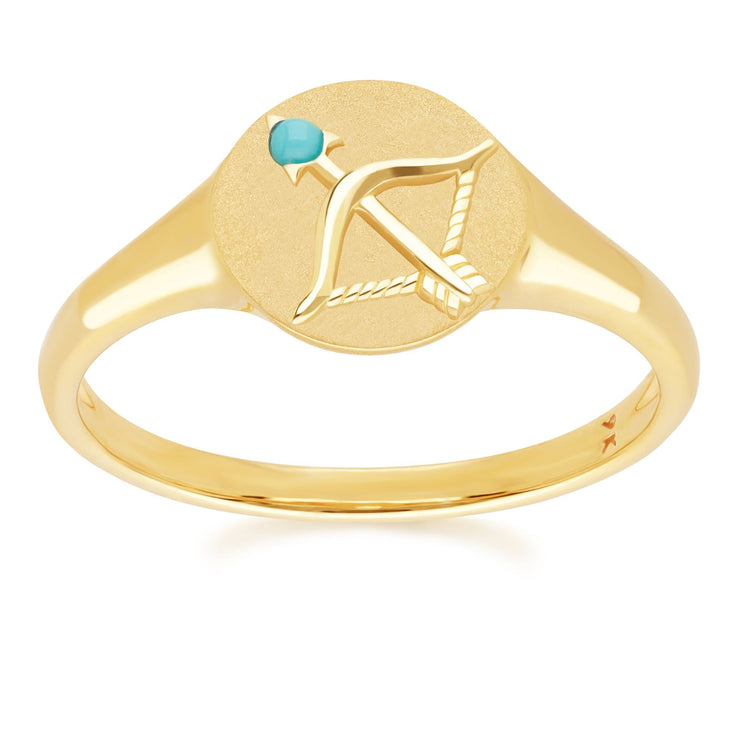 Zodiac turquoise Sagittarius Signet Ring In 9ct Yellow Gold