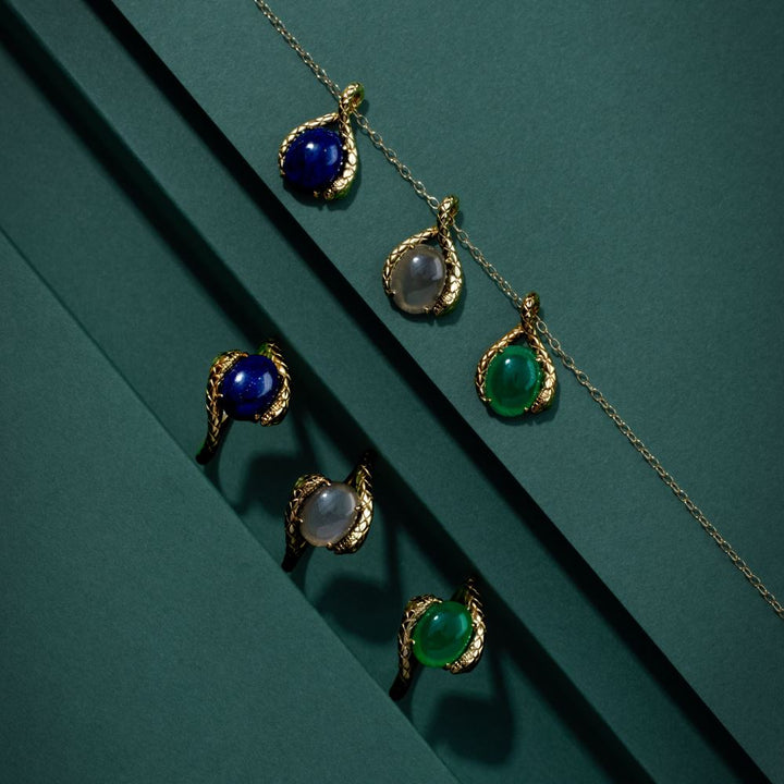 ECFEW™ Oval Lapis Lazuli tail and head set cabochon pendant in gold vermeil sterling silver