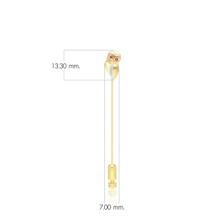 135T0003019 Gardenia Ruby and White Sapphire Owl Lapel Pin in 9ct Yellow Gold Dimensions