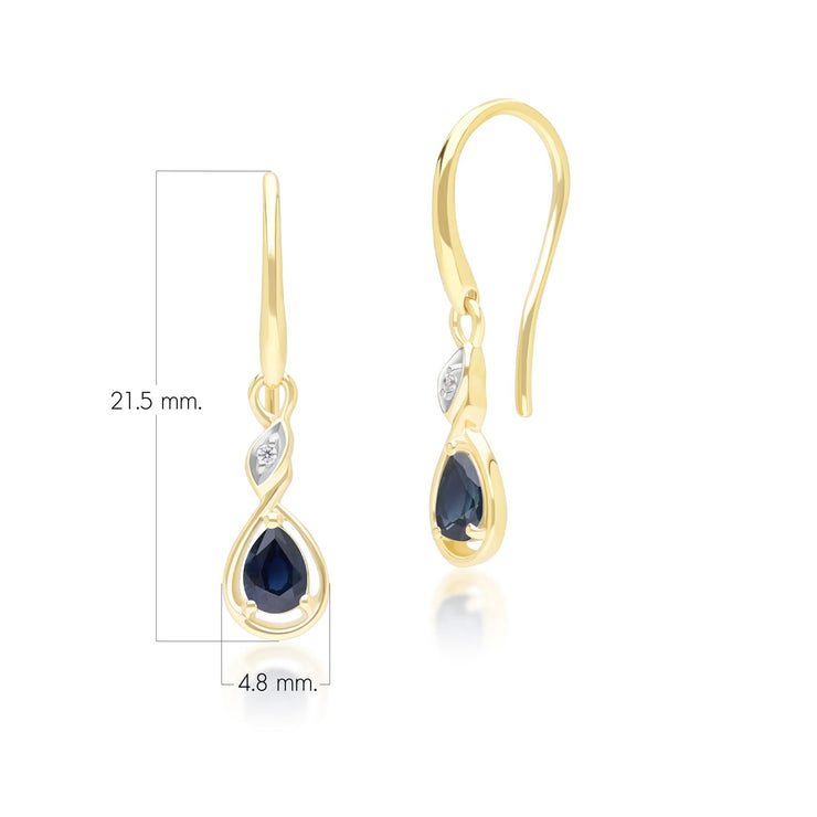 Classic Pear Sapphire & Diamond Drop Earrings In 9ct Yellow Gold
