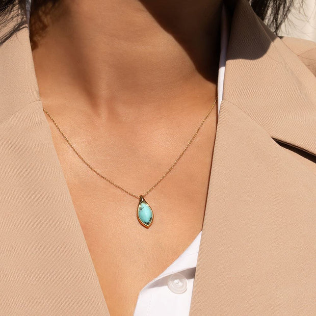 Classic Marquise Turquoise Pendant Necklace in 9ct Yellow Gold