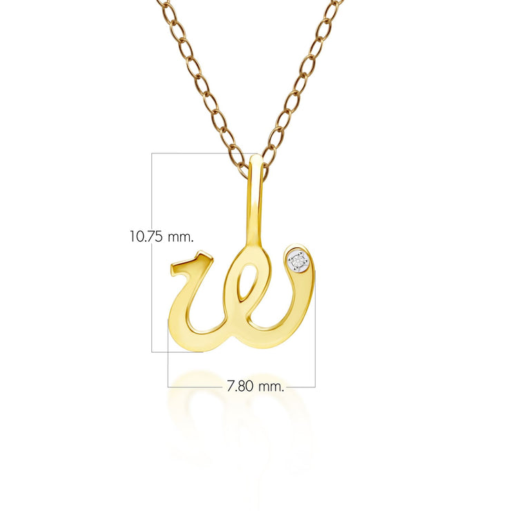 Alphabet Letter W Diamond pendant in 9ct Yellow Gold