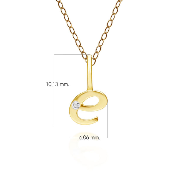 Alphabet Letter E Diamond pendant in 9ct Yellow Gold