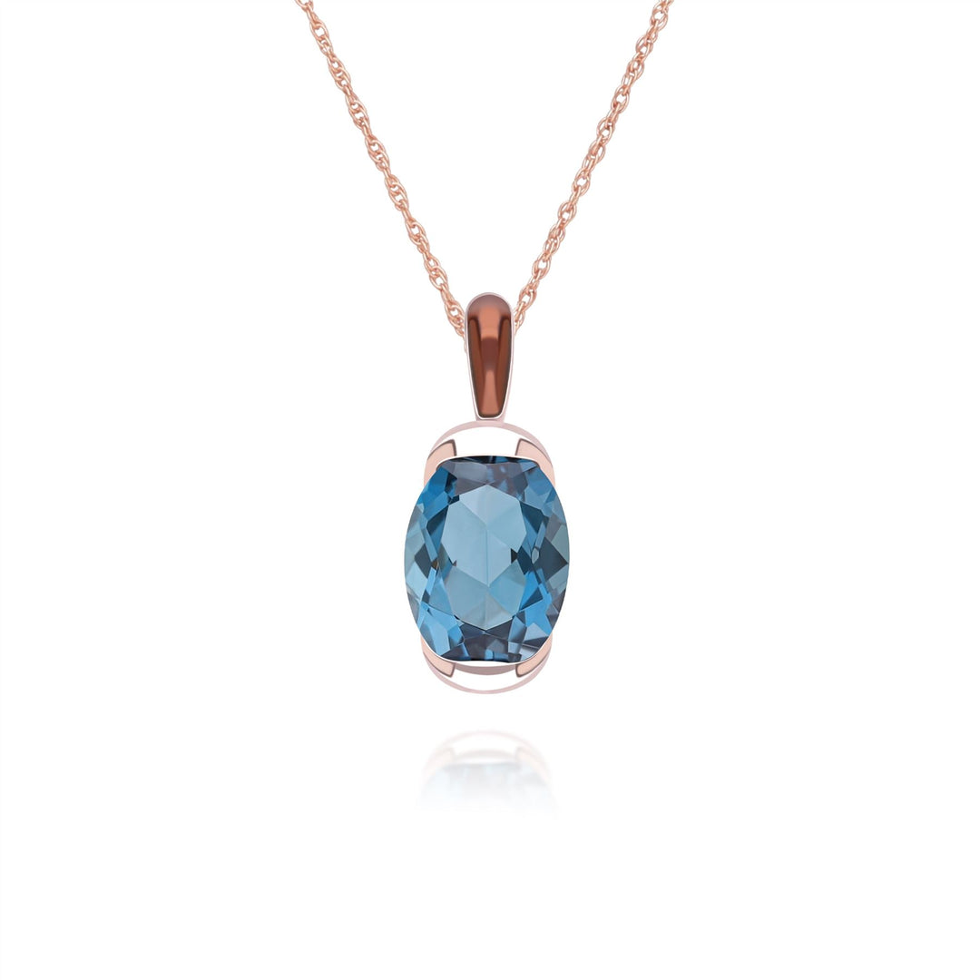 Siberian waltz Oval london blue topaz  with brown enamelled half-bezel pendant necklace in rose gold vermeil sterling silver