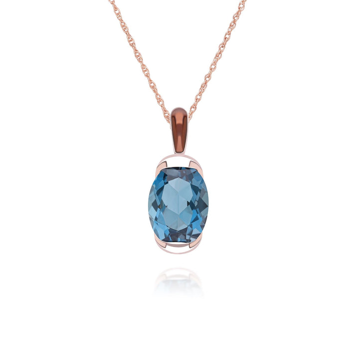 Siberian waltz Oval london blue topaz  with brown enamelled half-bezel pendant necklace in rose gold vermeil sterling silver