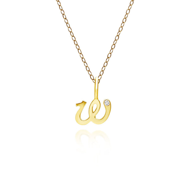 Alphabet Letter W Diamond pendant in 9ct Yellow Gold