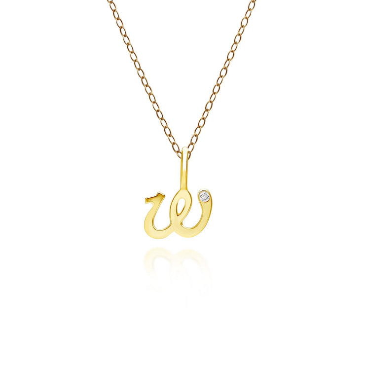 Alphabet Letter W Diamond pendant in 9ct Yellow Gold