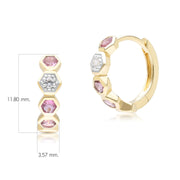 Geometric Round Pink Tourmaline and Sapphire Hoop Earrings in 9ct Yellow Gold
