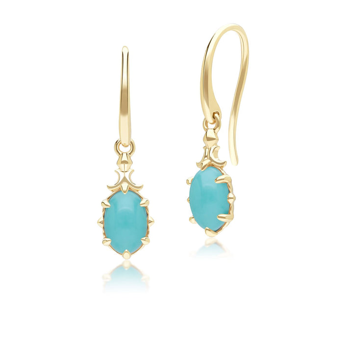 Classic Oval Turquoise Drop Earrings in 9ct Yellow Gold