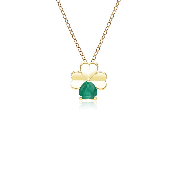 Gardenia Emerald Clover Pendant Necklace in 9ct Yellow Gold