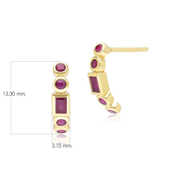 Classic Ruby Half Eternity Hoop Earrings in 9ct Yellow Gold