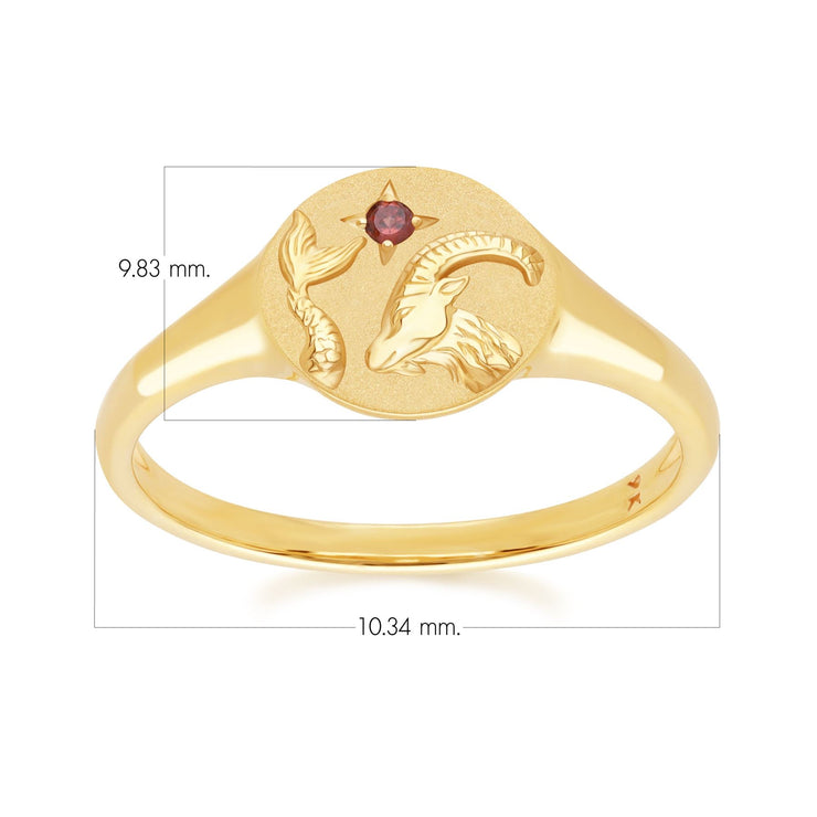Zodiac Garnet Capricorn Signet Ring In 9ct Yellow Gold