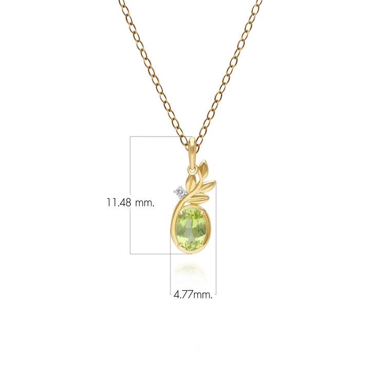 O Leaf Peridot & Diamond Pendant In 9ct Yellow Gold