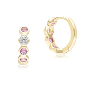 Geometric Round Pink Tourmaline and Sapphire Hoop Earrings in 9ct Yellow Gold