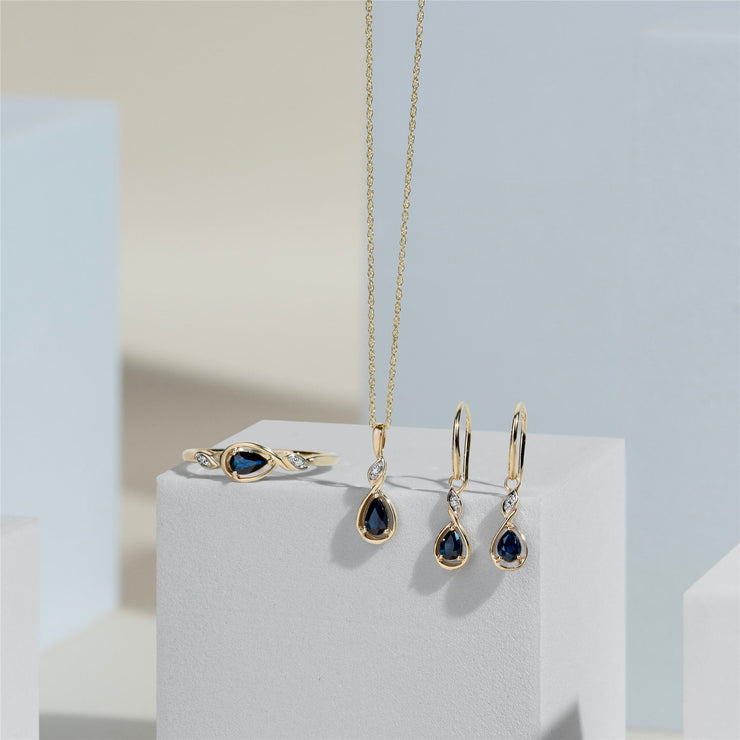Classic Pear Sapphire & Diamond Drop Earrings In 9ct Yellow Gold