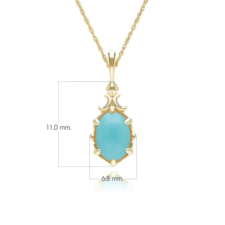 Classic Oval Turquoise Pendant Necklace in 9ct Yellow Gold