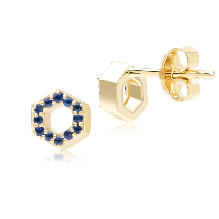 Geometric Hex Sapphire Stud Earrings in 9ct Yellow Gold