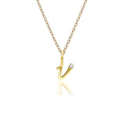 Alphabet Letter V Diamond pendant in 9ct Yellow Gold