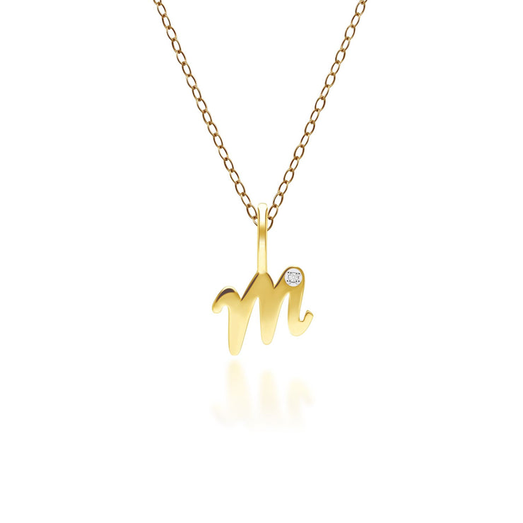 Alphabet Letter M Diamond pendant in 9ct Yellow Gold