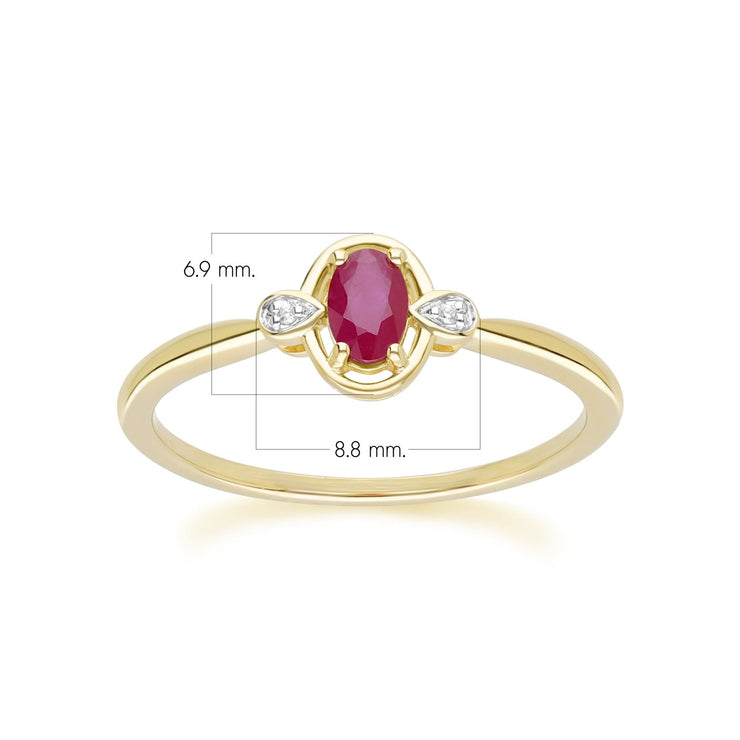 Classic Oval Ruby & Round Diamond Ring In 9ct Yellow Gold