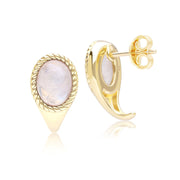 Classic Oval Rainbow Moonstone Drop Stud Earrings in 9ct Yellow Gold