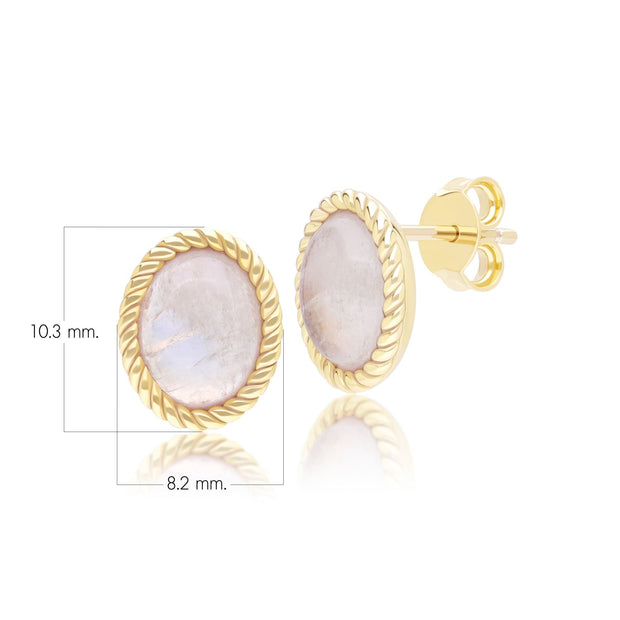 Classic Oval Rainbow Moonstone Stud Earrings in 9ct Yellow Gold