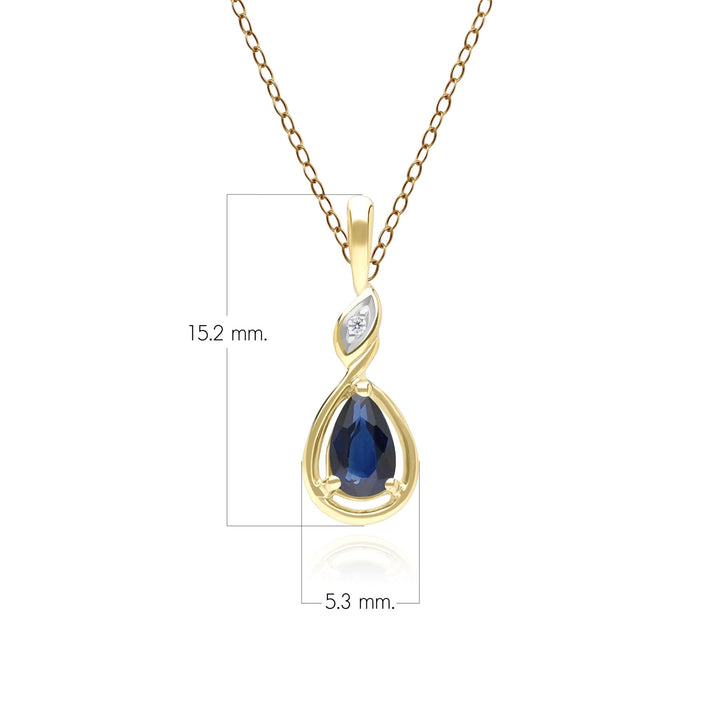 Classic Pear Sapphire & Diamond Pendant Necklace In 9ct Yellow Gold