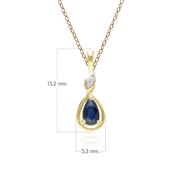 Classic Pear Sapphire & Diamond Pendant Necklace In 9ct Yellow Gold