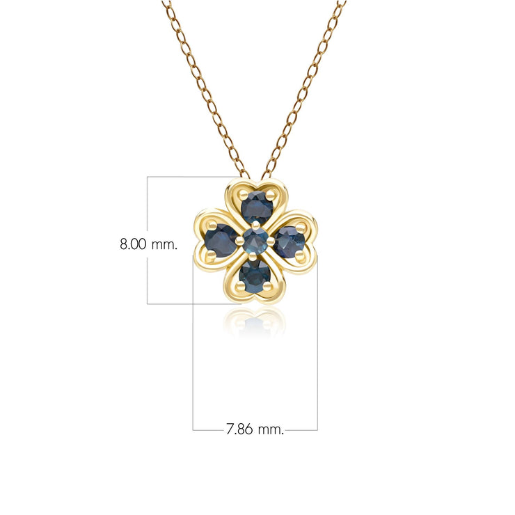 Gardenia Round Sapphire Clover Pendant Necklace in 9ct Yellow Gold