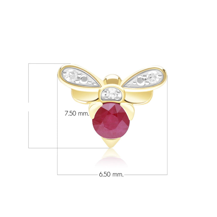 Honeycomb Inspired Ruby and Diamond Bee Pin in 9ct Yellow Gold