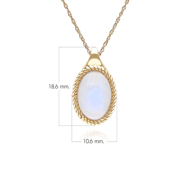 Classic Oval Rainbow Moonstone Pendant Necklace in 9ct Yellow Gold