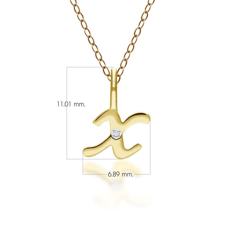 Alphabet Letter X Diamond pendant in 9ct Yellow Gold