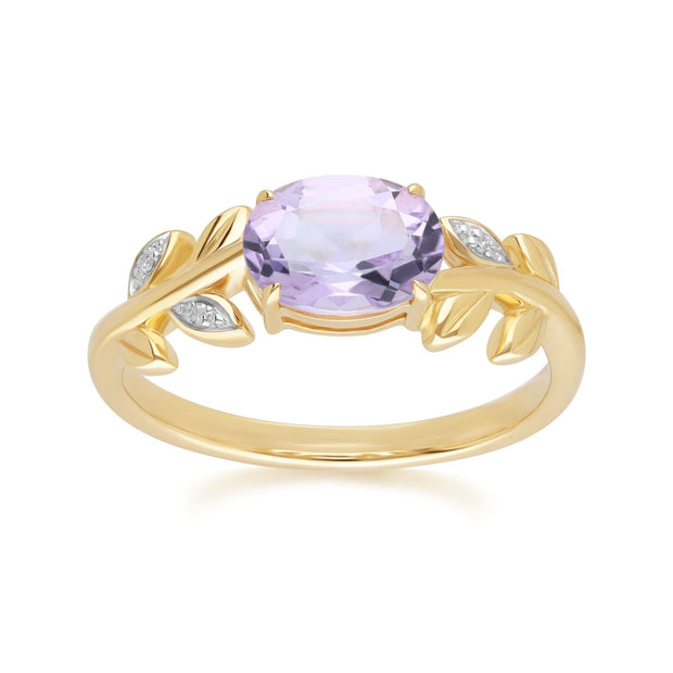 O leaf Pink Amethyst & Diamond Ring In 9ct Yellow Gold