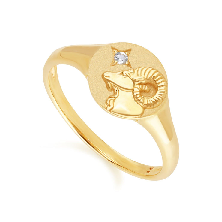 Zodiac Topaz Aries Signet Ring In 9ct Yellow Gold