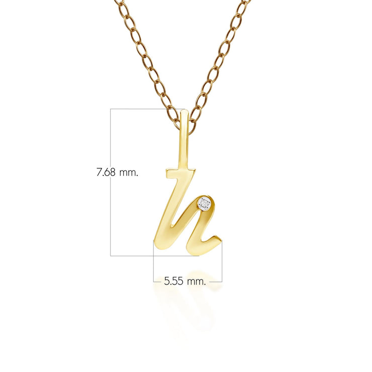 Alphabet Letter H Diamond pendant in 9ct Yellow Gold