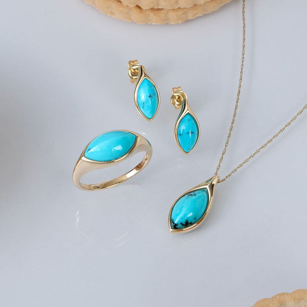 Classic Marquise Turquoise Stud Earrings in 9ct Yellow Gold