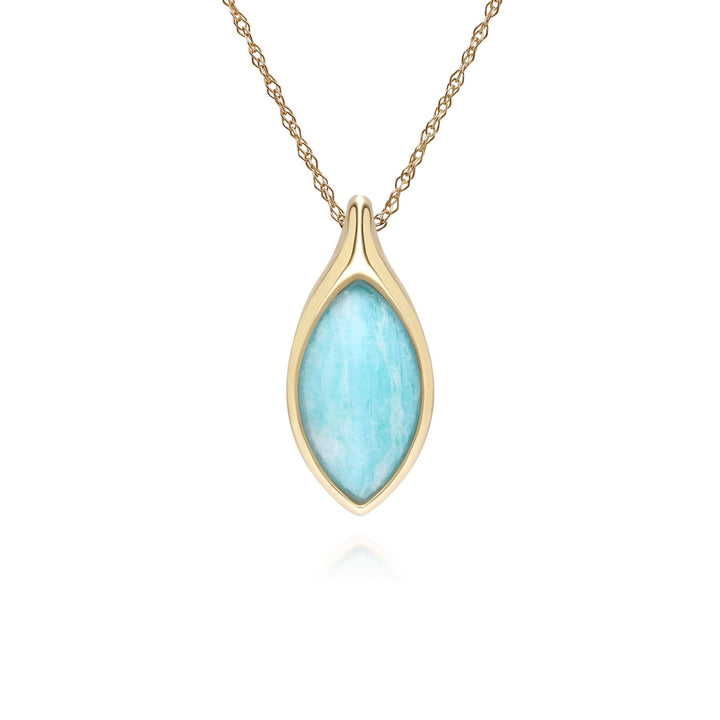Classic Marquise Amazonite Pendant Necklace in 9ct Yellow Gold
