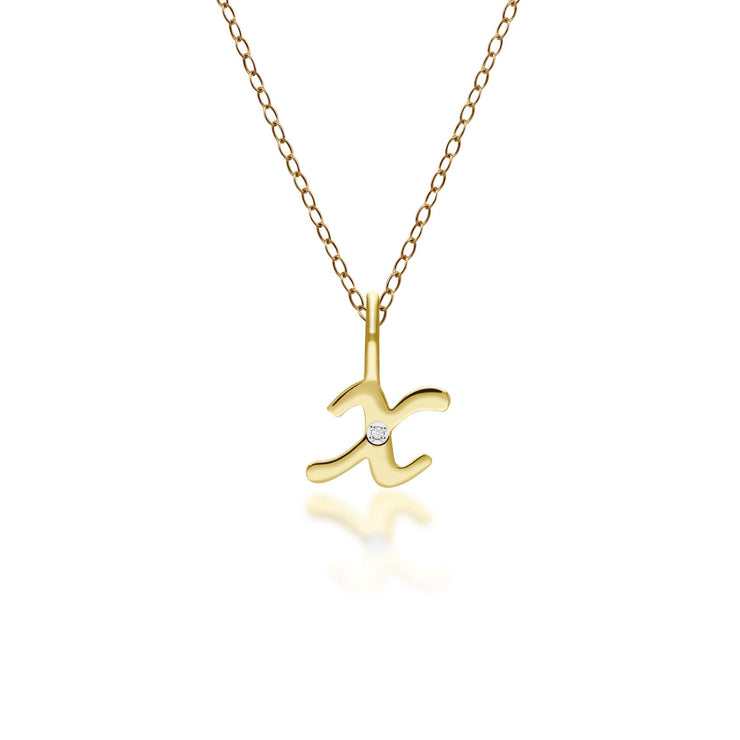 Alphabet Letter X Diamond pendant in 9ct Yellow Gold