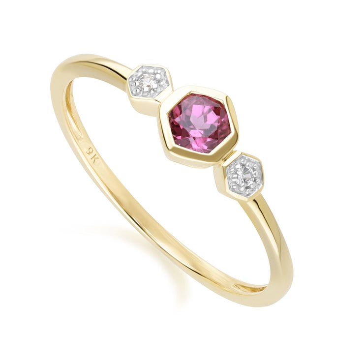 Geometric Round Rhodolite and Sapphire Ring in 9ct Yellow Gold