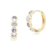 Geometric Round Tanzanite and Sapphire Hoop Earrings in 9ct Yellow Gold