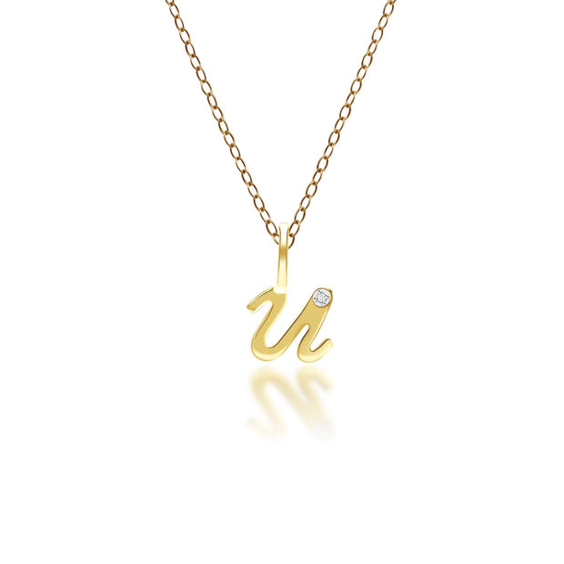 Alphabet Letter U Diamond pendant in 9ct Yellow Gold