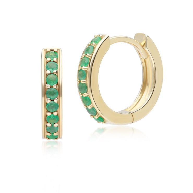 Classic Emerald Huggie Hoop Earrings in 9ct Yellow Gold