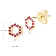 Geometric Hex Ruby Stud Earrings in 9ct Yellow Gold