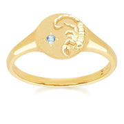 Zodiac Swiss Blue Topaz Scorpio Signet Ring In 9ct Yellow Gold