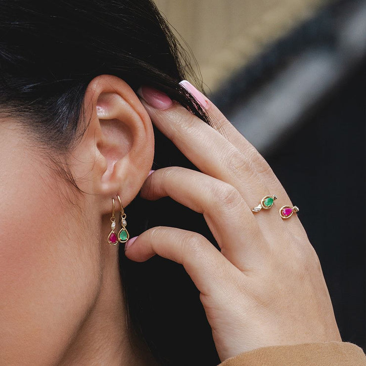 Classic Pear Ruby & Diamond Drop Earrings In 9ct Yellow Gold
