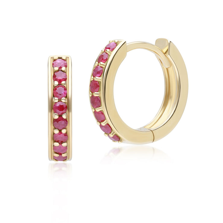 Classic Ruby Huggie Hoop Earrings in 9ct Yellow Gold