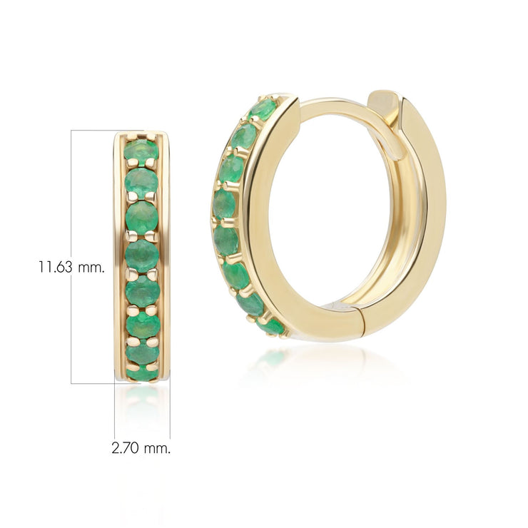 Classic Emerald Huggie Hoop Earrings in 9ct Yellow Gold